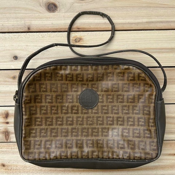 Authentic Vintage Tan Brown Monogram Fendi Shoulder Bag Purse - Picture 1 of 15